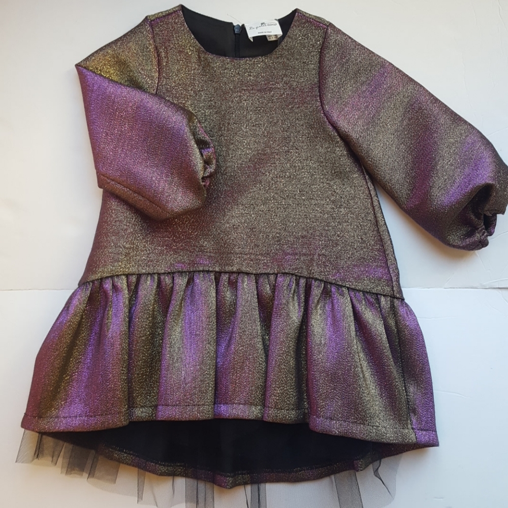 Le Petit Coco Gold Purple Metallic Lame Dress